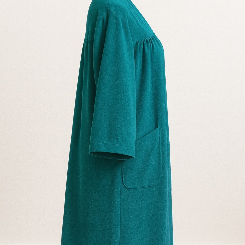 Vintage Vanity Fair Teal Brushed Fleece Robe XXL • 1980s • Snap Front • Pockets - Picture 4 of 6